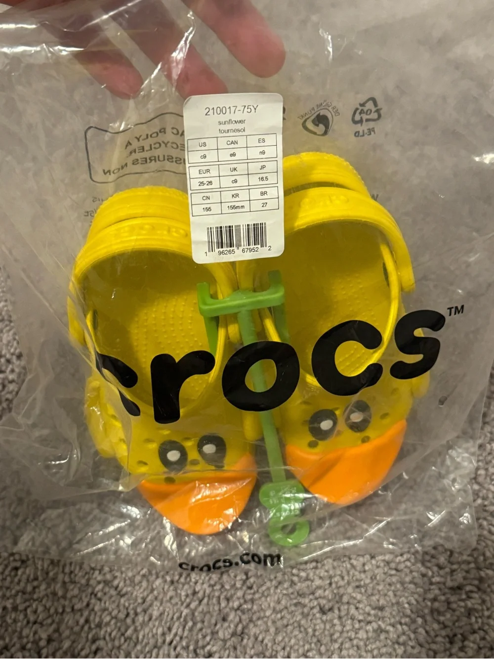 CROCS Kids Duck Clogs in Bright Yellow with Orange Beak